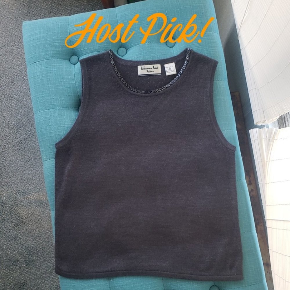Petite Grey Beaded Neckline Top